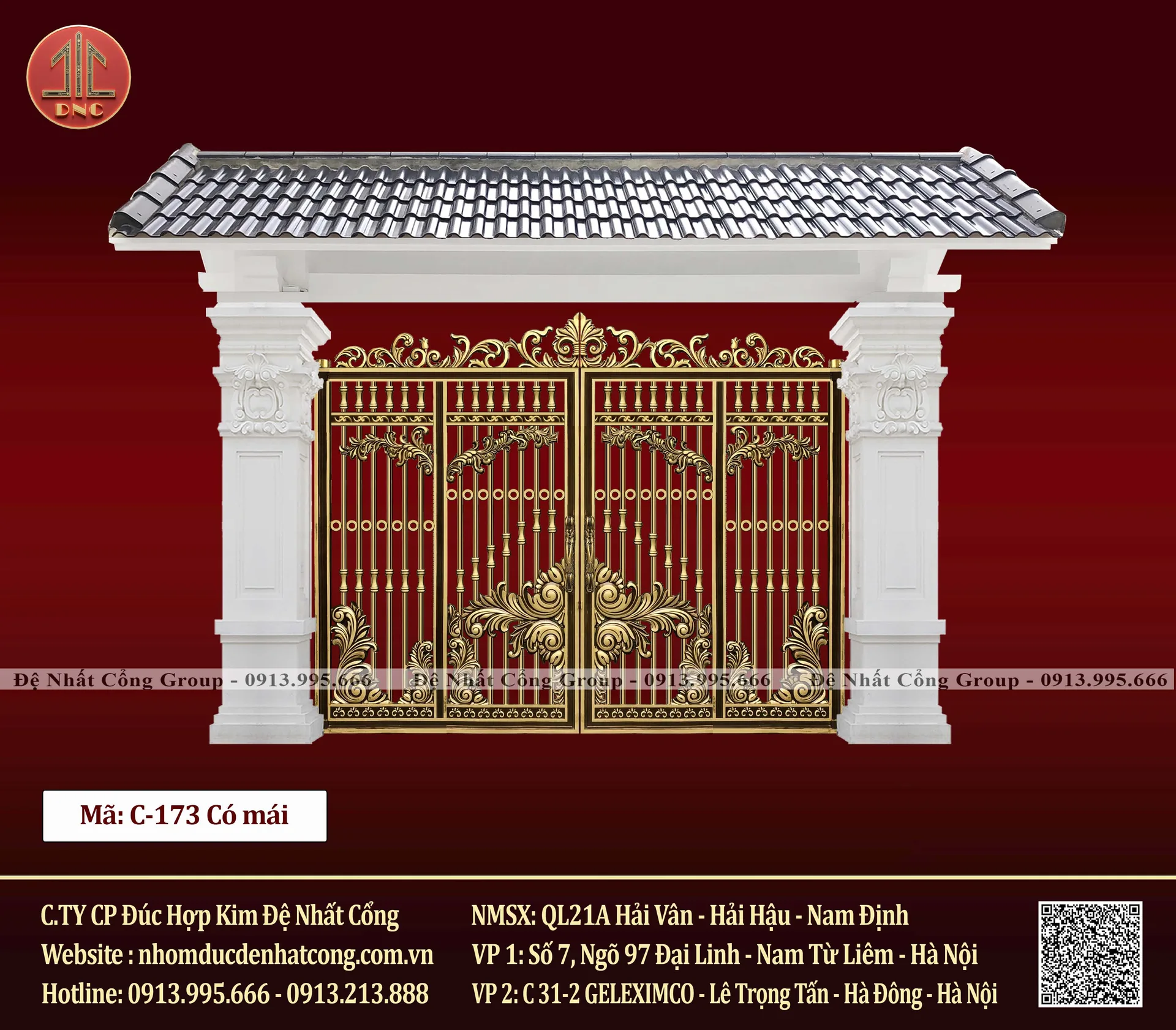Mẫu Cổng Nhôm Đúc C173 có mái